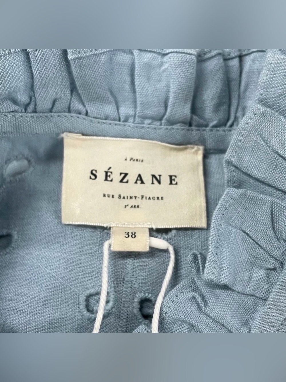 Sezane Romina Eyelet Embroidered Linen Blend Maxi Dress – Sky Blue - Picture 7 of 10
